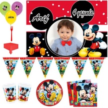 Afiş Hediyeli Mickey Mouse Doğum Günü Süsleri, Fotoğraflı Parti S +3