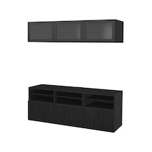 Tv Ünitesi, Venge-siyah-kahverengi-şeffaf Cam, 180x42x192 Cm, Lappvıken/sındvık, Fren Raylı Siyah