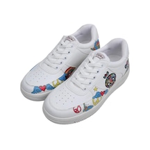 Kadın Vegan Deri Beyaz Sneakers - Warner Bros Tweety Love Tasarım Çok Renkli