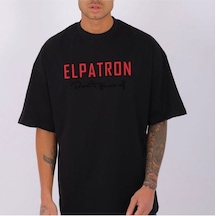 Flood Of Style Erkek Siyah Elpatron Baskılı Oversize Bisiklet Yaka Tshirt
