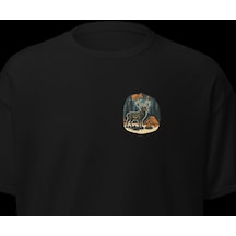 Wildstyle Geyik Renkli Vintage Yaban Hayat Doğa Orman Dağ Baskılı Unisex Bisiklet Yaka Pamuklu Tişört Siyah