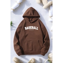 Baseball Baskılı Oversize Sweatshirt Kahverengi