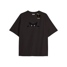 Flood Of Style Siyah Oversize T-shirt Kedi Özel Tasarım