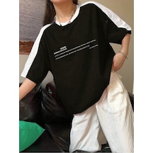 Leisure Future Parçalı Süprem T-shirt - Siyah Gövde Omuz Beyaz Parçalı Oversize Unisex Siyah Beyaz-278883