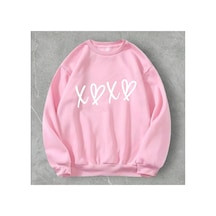 Magors Stıl-x Love Baskılı Bisiklet Yaka Oversıze Üç İplik Şardonlu Sweatshırt Pembe