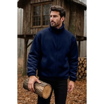 Ghassy Co. Erkek Pro Termal İç Dış Sherpa Sonbahar Kış Tam Fermuarlı Peluş Sweatshirt Lacivert