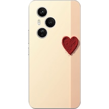 Honor 400 Pro Uyumlu Krem Zeminli Kırmızı Kalp Baskılı Silikon Kılıf Renkli