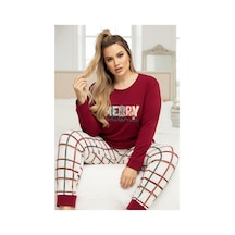 Siyah İnci Curve Büyük Beden Battal Boy Pamuklu Pijama Takım25240858 Bordo