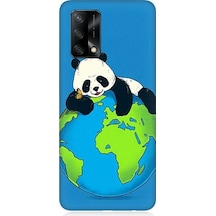 Oppo A74 Uyumlu Yorgun Panda Ve Dünya Desenli Silikon Kılıf