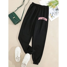 Letter Graphic Elastic Waist 4 Mevsim Eşofman Siyah