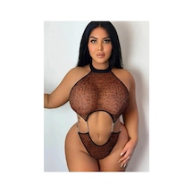 Ang Butik Kadın Leopar Desenli Büyük Bedenlere Uygun Babydoll Siyah-leopar