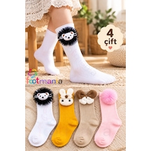 Footmania Sevimli Aksesuarlı Çocuk Çorap Seti 4 Çift Extra Yumuşak Pembe