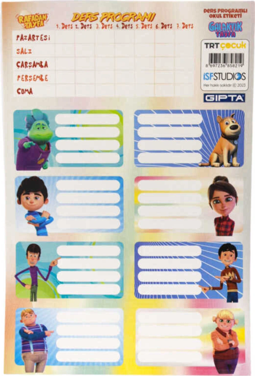 Gıpta Rafadan Tayfa Ders Programı Okul Etiketi 3 Yaprak 16 X 24 Cm Diğer