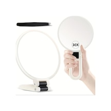 Oldfriend Büyütmeli Katlanır Makyaj Aynası 1x 30x Çift Taraflı Portatif Seyahat Aynası Beyaz Cımbız Beyaz