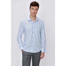 Morven Slim Fit Düz Sert Yaka Kolay Ütülenebilen Hediye Kutulu Uzun Kollu Gömlek Buz Mavi