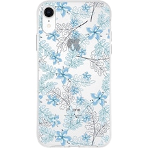 Apple Uyumlu iPhone Xr  Kapak Floral Mavi Tasarımlı Şeffaf Silikon Kılıf
