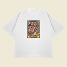 Tarzsokak Rolling Stone Seattle Baskılı Oversize Unisex Pamuklu Nefes Alan Kalın Kumaşlı Beyaz