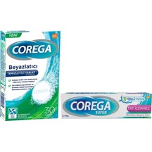 Corega Antibakteriyel Protez Beyazlatıcı Tablet 30'lu + Tat İçermez Protez Yapıştırıcı Krem 40 G