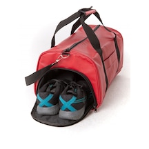 Kırmızı Suni Deri Silindir Seyahat & Fitness & Spor Çantası - Omuz & El Askılı Yan Ayakkabı Bölmeli