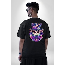 The Mad Skeleton Karakter Pamuklu Unisex Oversize Sırt Dijital Baskılı Siyah T-shirt Siyah