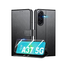 Samsung Galaxy A37 İle Uyumlu Kılıf Kamera Korumalı Kapaklı Kartlıklı Cüzdanlı Deri Standlı Renkli Kapak - Siyah