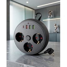 Akım Korumalı Çoklu Priz 3 Priz 3 Usb Type-c 2 Metre