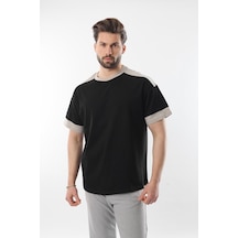 Madmext Siyah Omzu Şerit Detaylı Erkek T-shirt E7125 Siyah