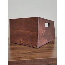 Organizer Ahşap Sandık Kutu 7" 7 İnç Plak İçin Uygun Boyut Kestane Rengi 100
