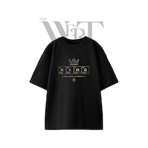 Thewert King Element Tasarım Baskılı Ünisex Siyah Oversize T-shirt