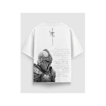 Yolo Street Zırhlı Şövalye Baskılı Oversize Unisex Tişört %100 Pamuk Streetwear Beyaz1x