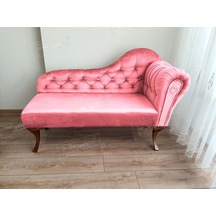 Ters Kol Dekoratif Bihter Koltuk Josefin Puf 110 Cm Ceviz Ayak Pembe