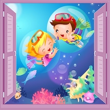 Çocuk Odası Bebek Odası Pencere Poster Duvar Kağıdı Dalgıç (498527997)