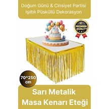 Premium Dekorasyon Püsküllü Işıltılı Doğum Günü Cinsiyet Partisi Sarı Masa Kenarı Eteği 70 250cm Diğer