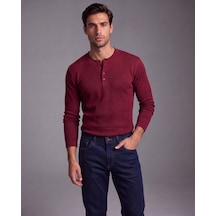 Erkek Düğme Detaylı Bisiklet Yaka Uzun Kollu Body Bordo