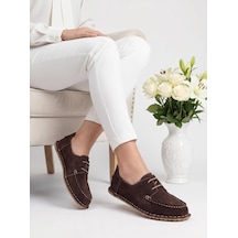 Nesilshoes Nesil Shoes İzel 152 Kahve Süet Hakiki Deri Kadın Ayakkabı