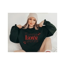 Magors Stıl-x Love Baskılı Oversıze Pamuklu Siyah Ve Kırmızı Renk Sevgiliye Özel Sweatshırt Siyah