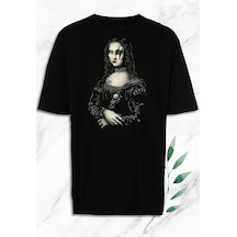 Flood Of Style Unisex Oversize Art Heavy Metal Mona Lisa Baskılı Siyah Heykel Tişört