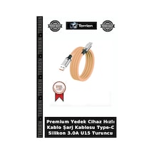 Premium Yedek Cihaz Hızlı Kablo Şarj Kablosu Type-c Silikon 3.0a U15 Turuncu