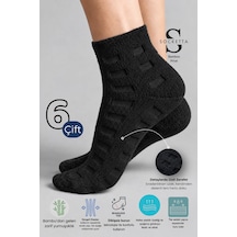 Socketta Kadın Yumuşak Dokulu Desenli Siyah Bambu Havlu Patik Çorap 6 Lı Premium Siyah