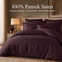 %100 Pamuk Saten Çizgili Bordo Nevresim Takımı Diğer