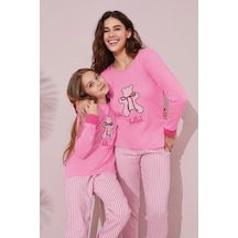 Siyah İnci Pamuklu Örme Pijama Takım 24241071 Pembe