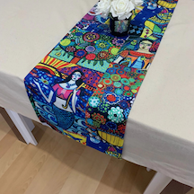Frida Kahlo Desenli Runner, Yüksek Kaliteli Dijital Baskılı Runner, Dayanıklı, Modern Tasarım 35x120 Çok Renkli