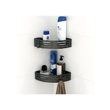 Teknotel Paslanmaz Kancalı Banyo Rafı Siyah + Ahşap Desen Bk269 Çok Renkli