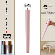 Ahşap Ayak 40 Cm Açık Pembe M8 Civatalı Bağlantı Aparatlı Mobilya Tabure Sehpa Masa Destek Ayağı Pembe