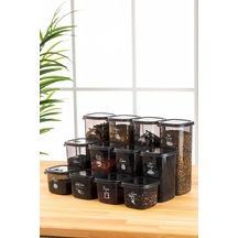 Beyaz Serigrafi Etiketli Kare Erzak Saklama Kabı 12'li Set 4x 0,55 Litre, 1,2 Litre, 1,75 Litre