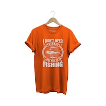 Fishing Balıkçı Balık Baskılı %100 Pamuk Regular Fit Turuncu T-shirt Turuncu
