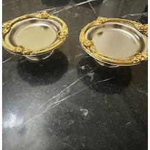 2'li Kahve Yanı Lokumluk Gold Gümüş Gül Detaylı Dekoratif Lokumluk Nişan Söz Kahve Yanı Şekerlik Gold - Gümüş