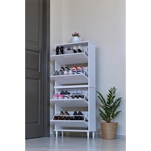 Eliusta Berry Beyaz 8 Raflı 4 Düşer Kapaklı Ayakkabılık 72 Cm Genişlik X 168x26 Cm Ayakkabılık Beyaz