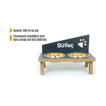 Realwood Ahşap Çelik Kaseli Özel İsim Baskılı Kedi Köpek Mama Su Kabı 450 ML