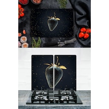 Takım Halinde Altın Çilek 20X30 CM Kesme Tablası ve 40X52Cm Cam O